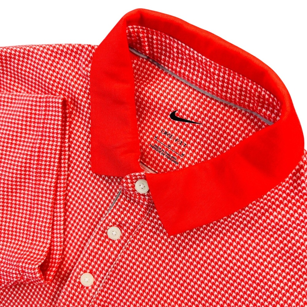 Nike Dri-FIT Men's M Red White Houndstooth Short Sleeve Polo‎ Shirt DA2993-631